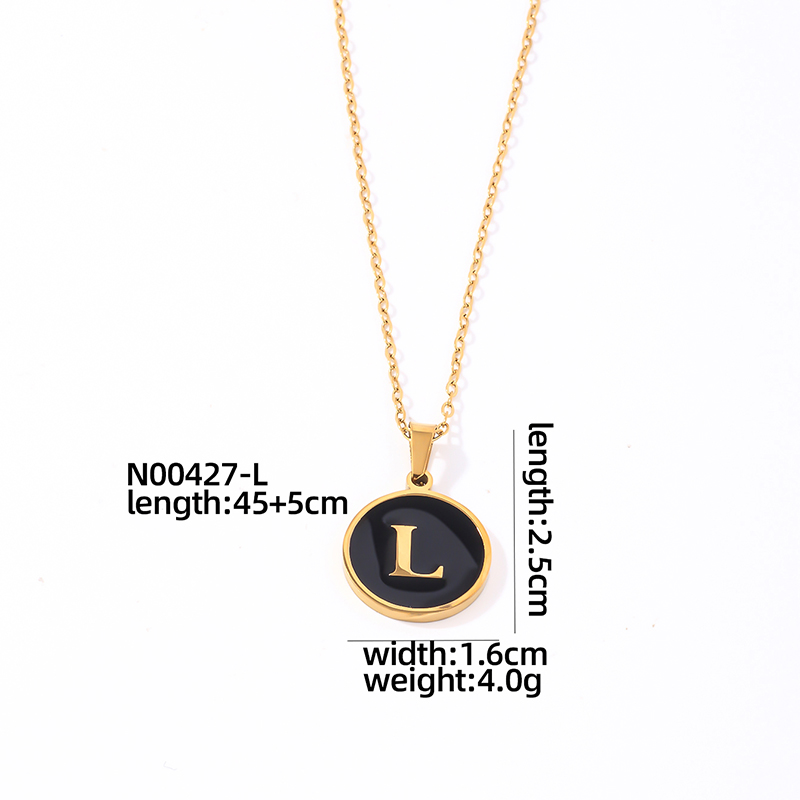 304 Stainless Steel Gold Plated Simple Style Plating Inlay Round Letter Shell Pendant Necklace display picture 19