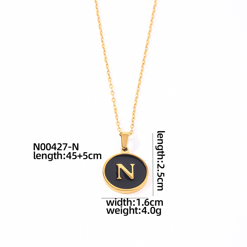 304 Stainless Steel Gold Plated Simple Style Plating Inlay Round Letter Shell Pendant Necklace display picture 20