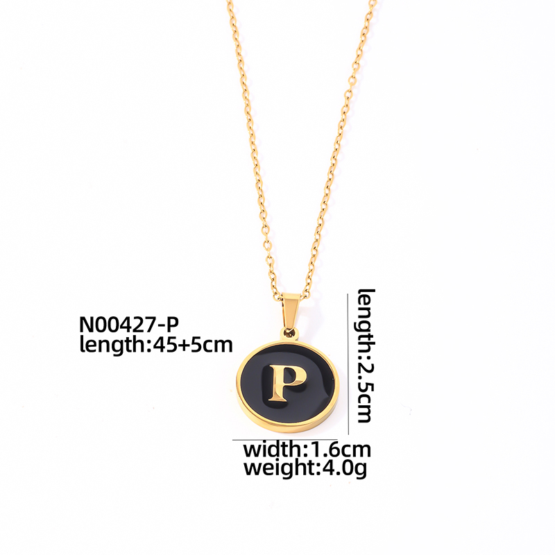 304 Stainless Steel Gold Plated Simple Style Plating Inlay Round Letter Shell Pendant Necklace display picture 24