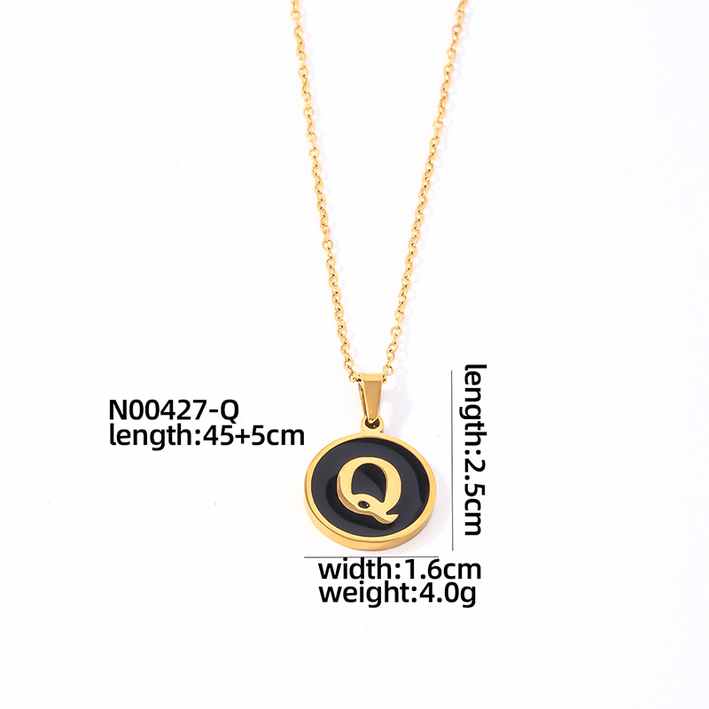 304 Stainless Steel Gold Plated Simple Style Plating Inlay Round Letter Shell Pendant Necklace display picture 25