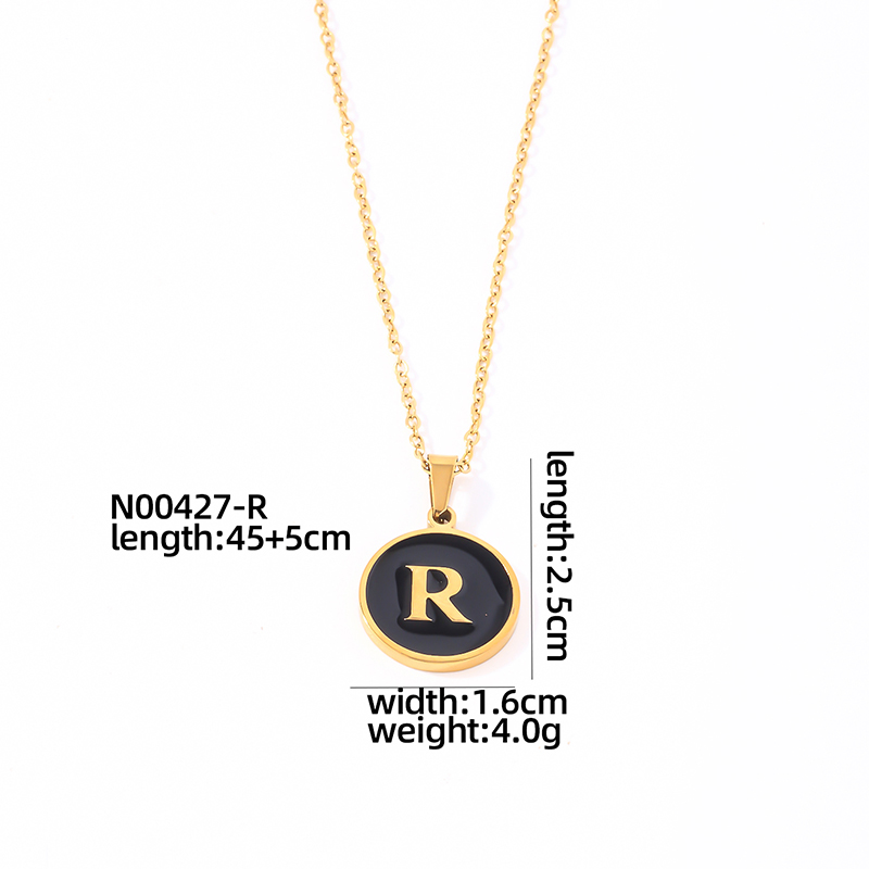 304 Stainless Steel Gold Plated Simple Style Plating Inlay Round Letter Shell Pendant Necklace display picture 26