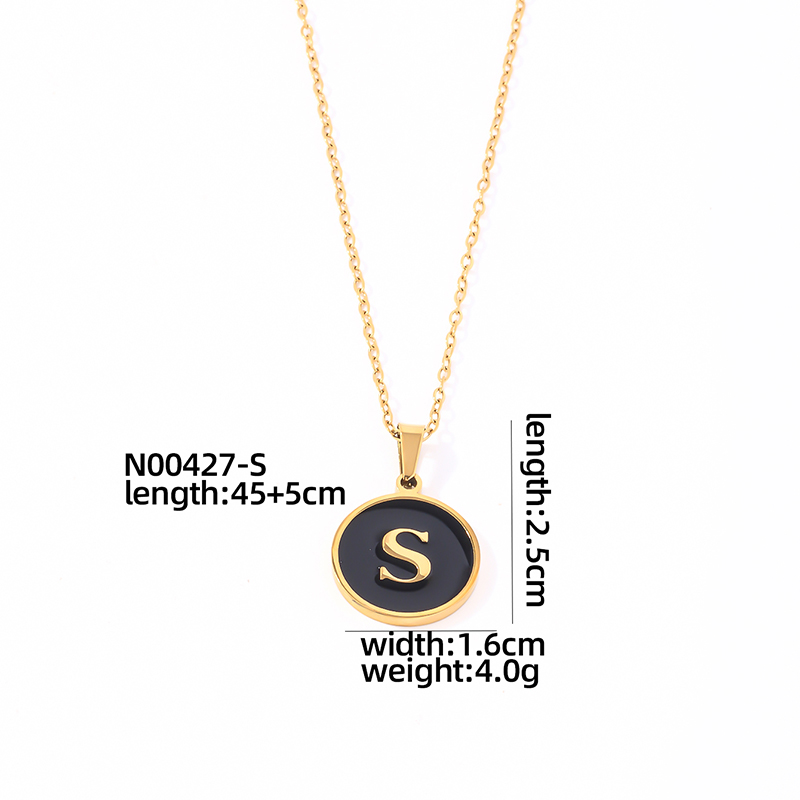 304 Stainless Steel Gold Plated Simple Style Plating Inlay Round Letter Shell Pendant Necklace display picture 9