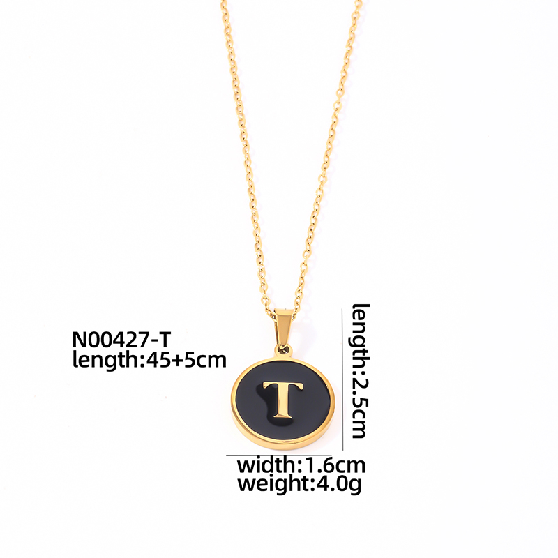 304 Stainless Steel Gold Plated Simple Style Plating Inlay Round Letter Shell Pendant Necklace display picture 12
