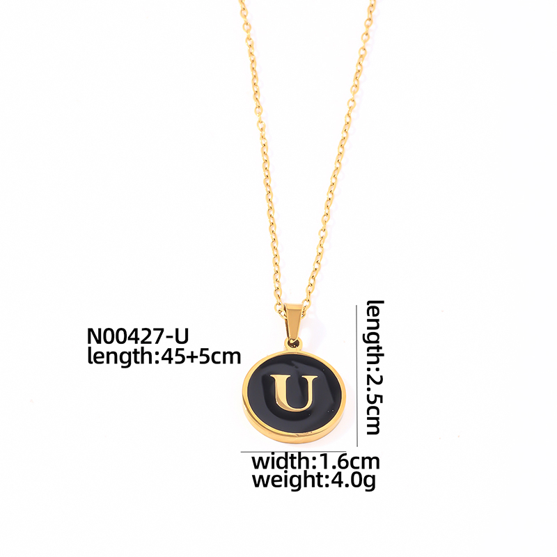 304 Stainless Steel Gold Plated Simple Style Plating Inlay Round Letter Shell Pendant Necklace display picture 5