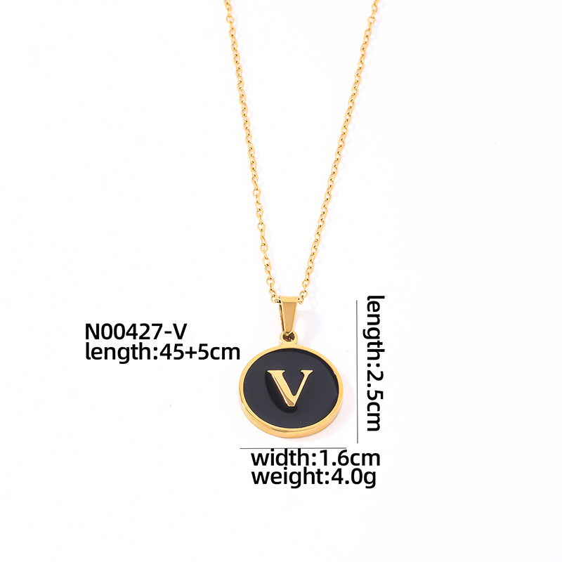 304 Stainless Steel Gold Plated Simple Style Plating Inlay Round Letter Shell Pendant Necklace display picture 1