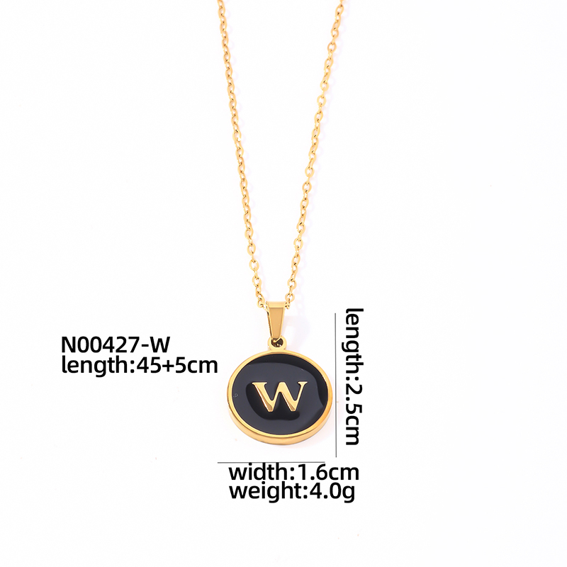 304 Stainless Steel Gold Plated Simple Style Plating Inlay Round Letter Shell Pendant Necklace display picture 6