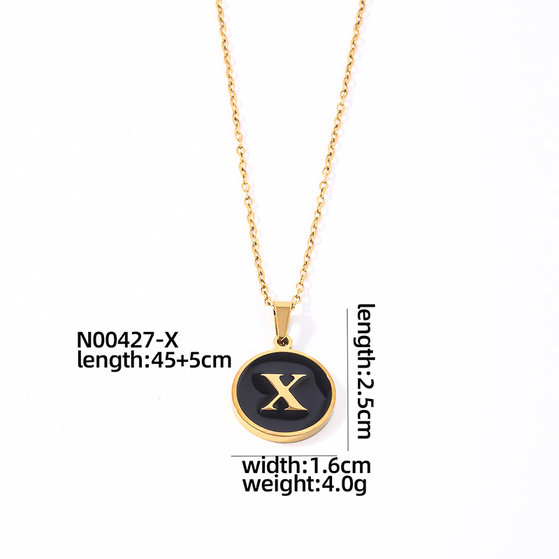 304 Stainless Steel Gold Plated Simple Style Plating Inlay Round Letter Shell Pendant Necklace display picture 2