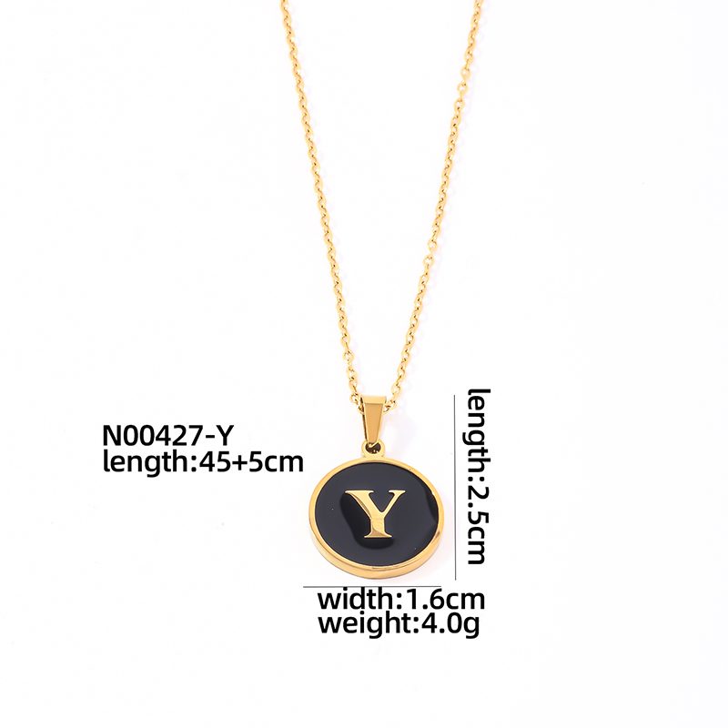 304 Stainless Steel Gold Plated Simple Style Plating Inlay Round Letter Shell Pendant Necklace display picture 10