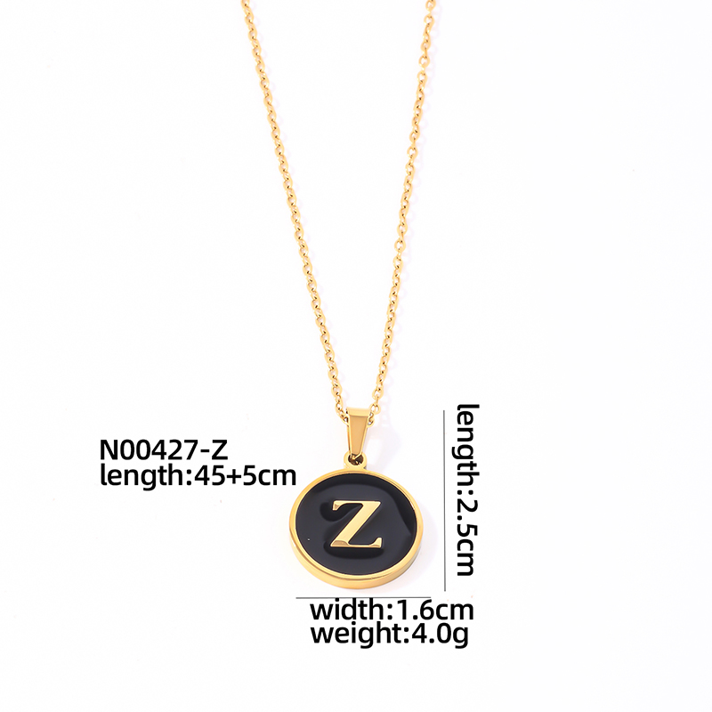 304 Stainless Steel Gold Plated Simple Style Plating Inlay Round Letter Shell Pendant Necklace display picture 11