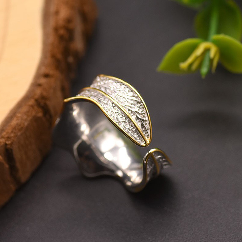 Elegant Vintage Style Leaf Sterling Silver Plating Inlay Freshwater Pearl 18k Gold Plated Open Rings display picture 1