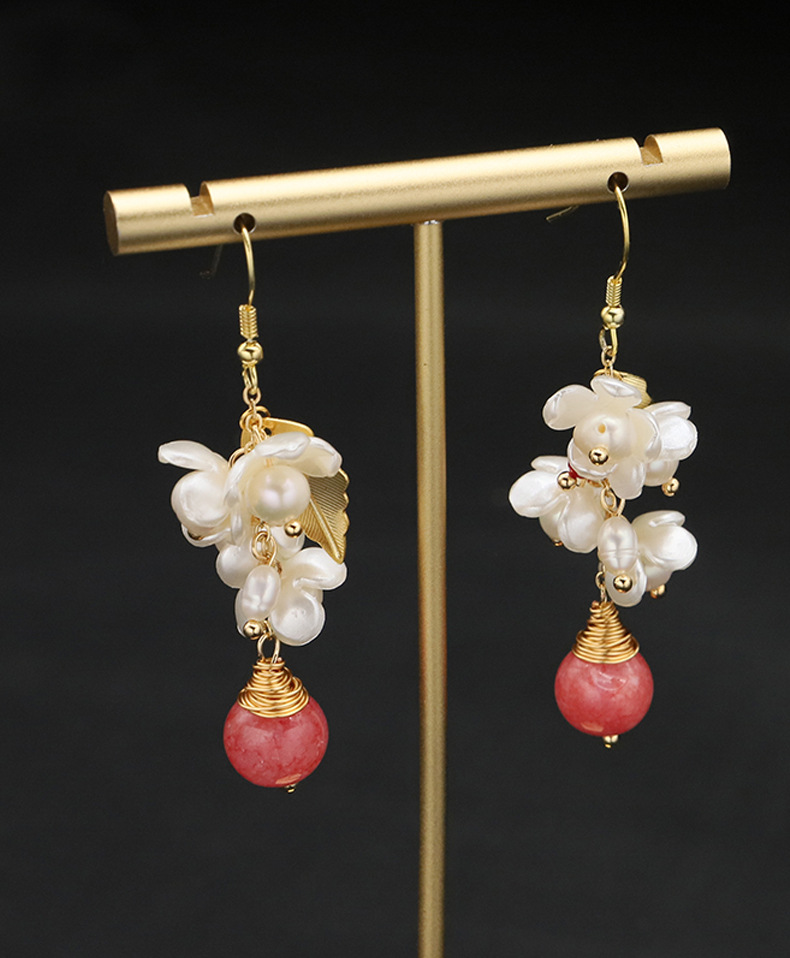 1 Pair Ig Style Flower Plating Freshwater Pearl Sterling Silver 18k Gold Plated Drop Earrings display picture 1