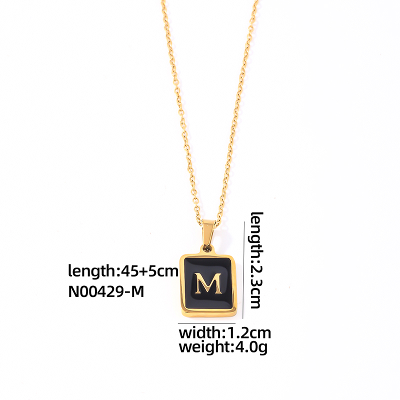 304 Stainless Steel K Gold Plated Simple Style Plating Inlay Letter Rectangle Shell Pendant Necklace display picture 22