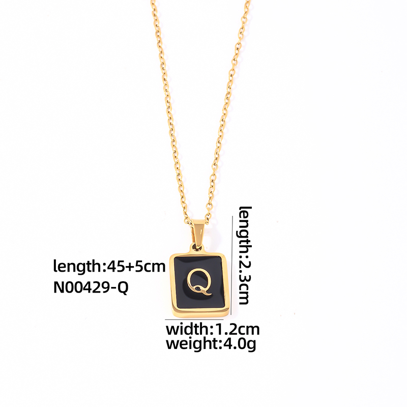 304 Stainless Steel K Gold Plated Simple Style Plating Inlay Letter Rectangle Shell Pendant Necklace display picture 26