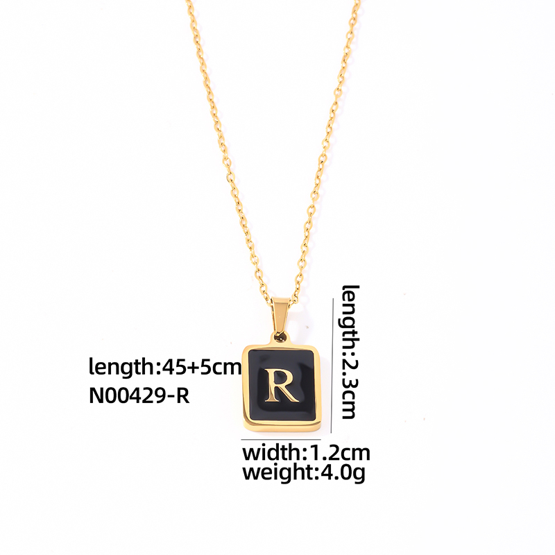 304 Stainless Steel K Gold Plated Simple Style Plating Inlay Letter Rectangle Shell Pendant Necklace display picture 2