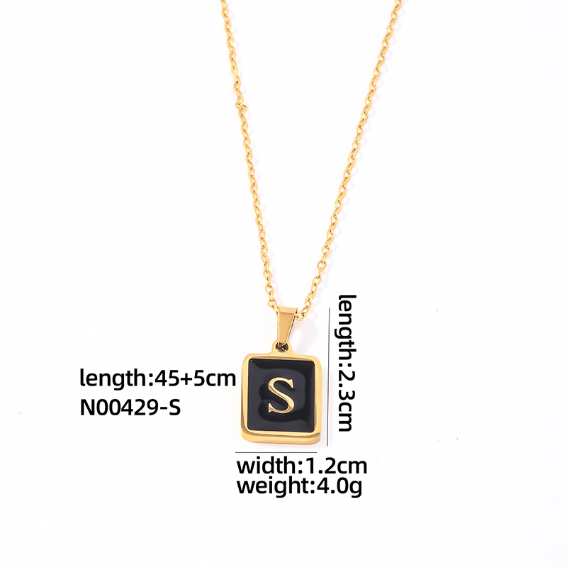 304 Stainless Steel K Gold Plated Simple Style Plating Inlay Letter Rectangle Shell Pendant Necklace display picture 5