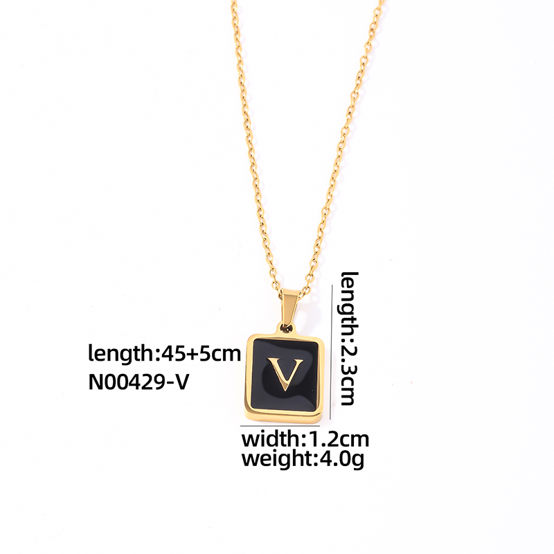 304 Stainless Steel K Gold Plated Simple Style Plating Inlay Letter Rectangle Shell Pendant Necklace display picture 3