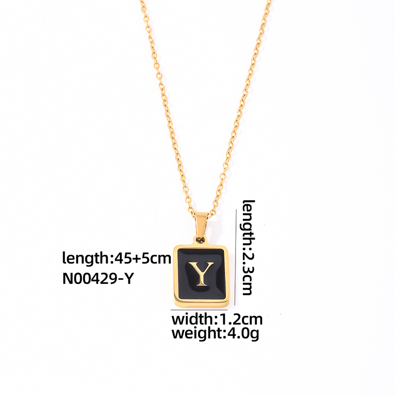304 Stainless Steel K Gold Plated Simple Style Plating Inlay Letter Rectangle Shell Pendant Necklace display picture 4