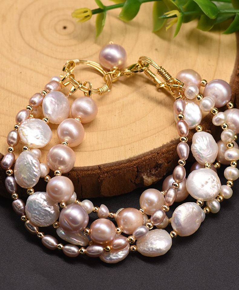 Retro Round Freshwater Pearl Copper Plating Gold Plated Bracelets display picture 1