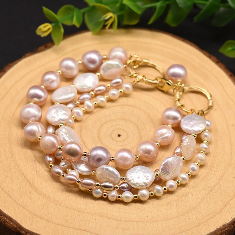 Retro Round Freshwater Pearl Copper Plating Gold Plated Bracelets display picture 2