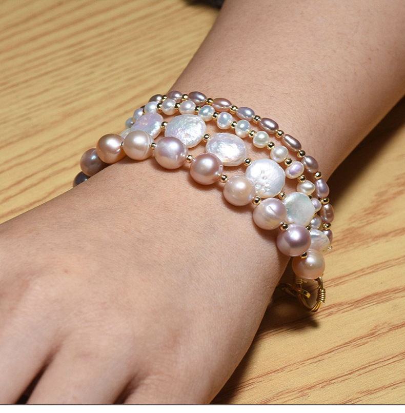 Retro Round Freshwater Pearl Copper Plating Gold Plated Bracelets display picture 4