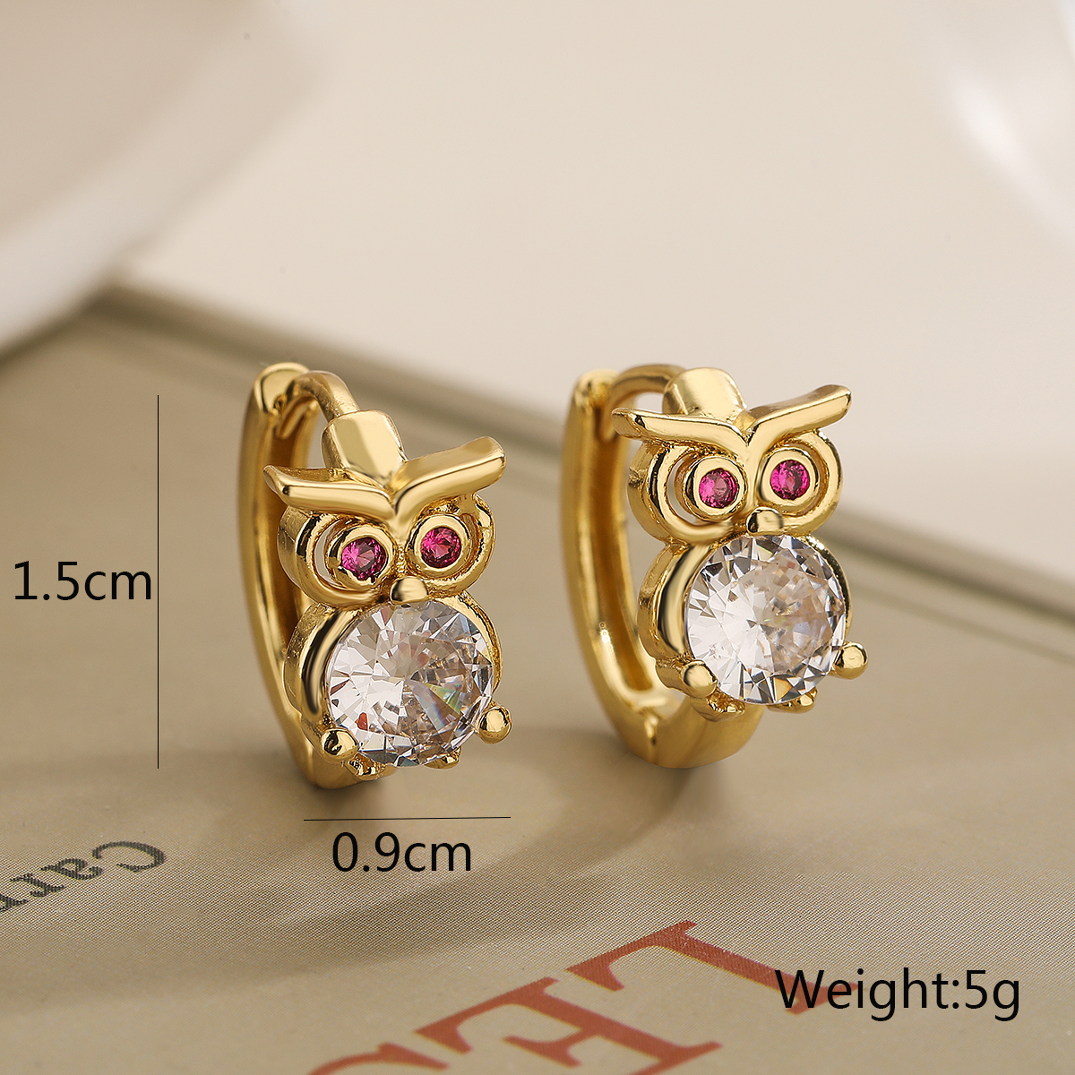 1 Pair Basic Classic Style Geometric Owl Plating Inlay Copper Zircon 18k Gold Plated Hoop Earrings display picture 2