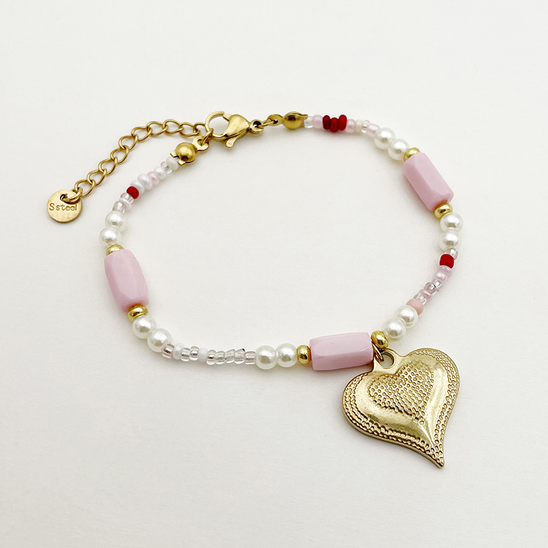 304 Stainless Steel Beaded Natural Stone Gold Plated Cute Sweet Beaded Plating Heart Shape Natural Stone Pearl Beads Bracelets Necklace display picture 4