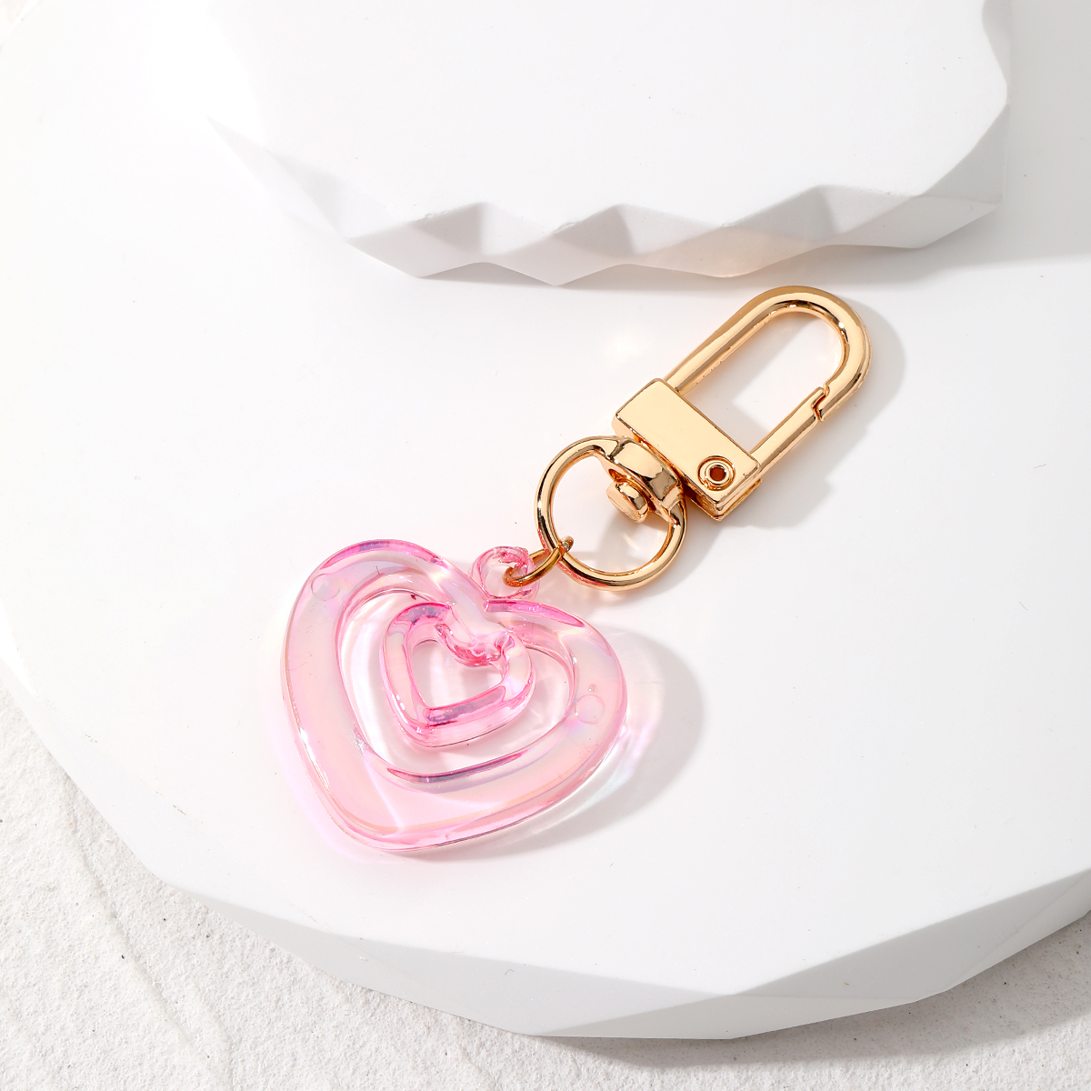 Cross-border Cute New Japanese And Korean Colorful Simple Heart Keychain Laser Translucent Acrylic Gem Shape Creative Bag Pendant display picture 1