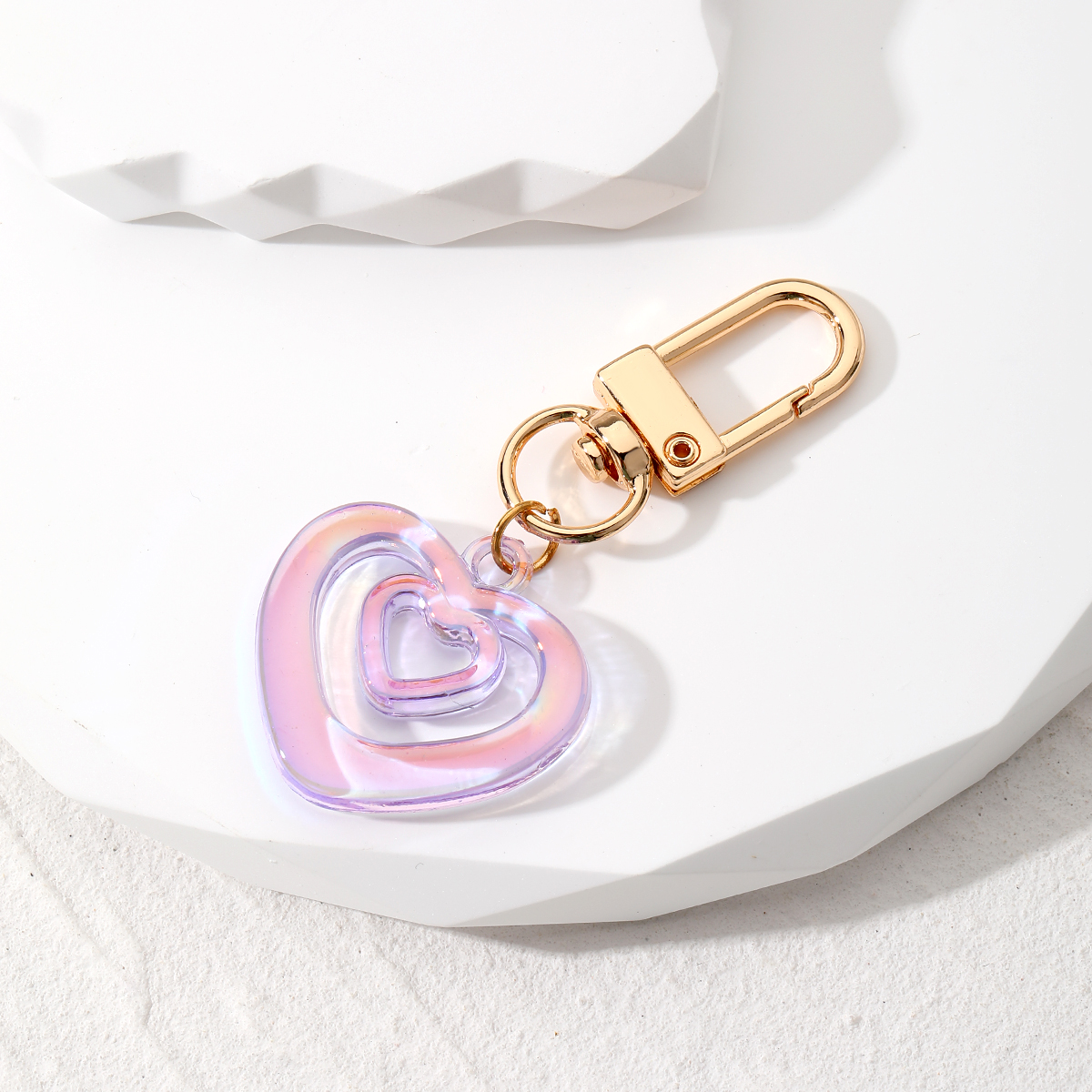 Cross-border Cute New Japanese And Korean Colorful Simple Heart Keychain Laser Translucent Acrylic Gem Shape Creative Bag Pendant display picture 2