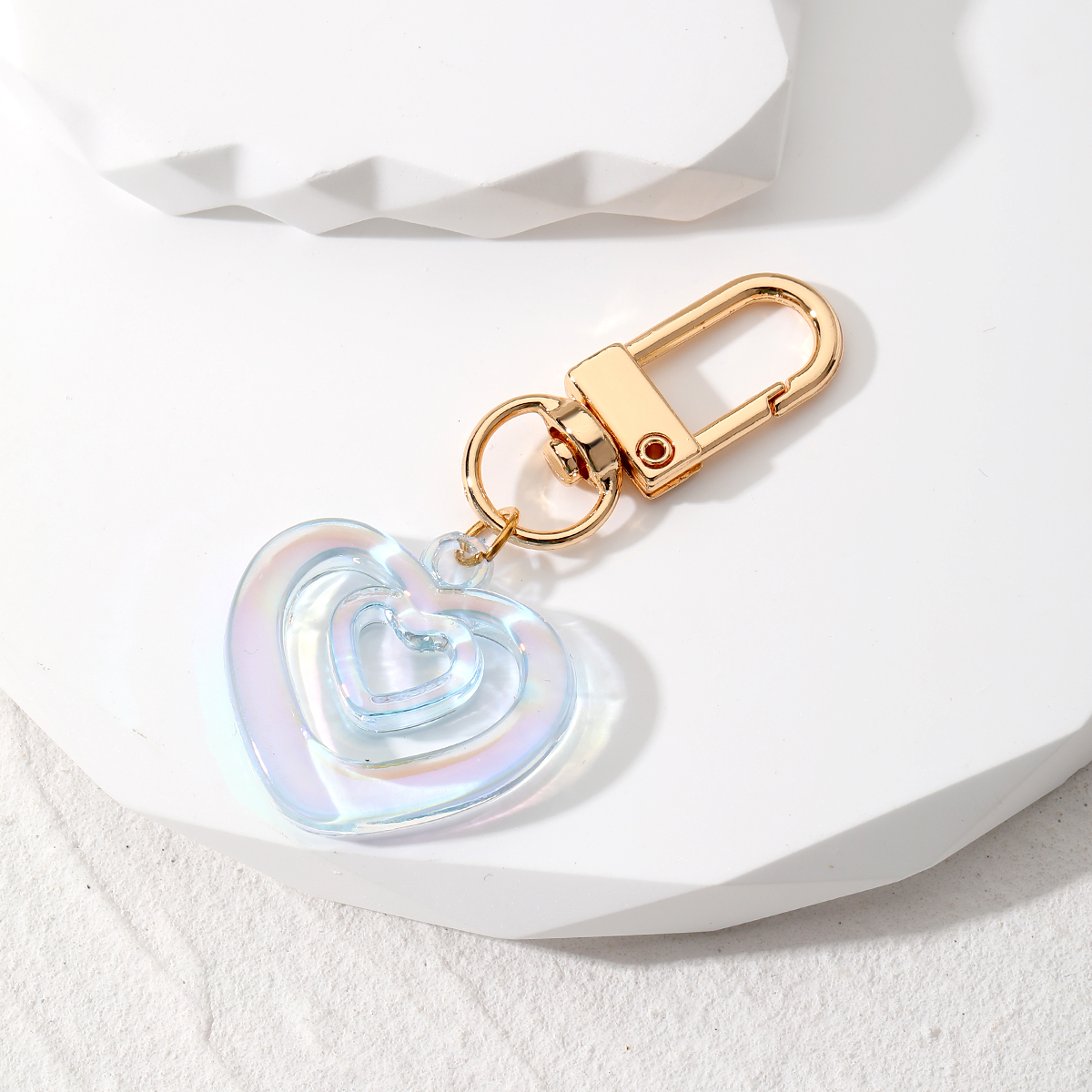 Cross-border Cute New Japanese And Korean Colorful Simple Heart Keychain Laser Translucent Acrylic Gem Shape Creative Bag Pendant display picture 3