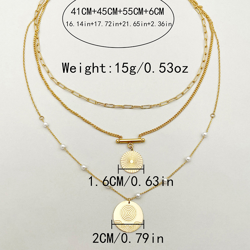 304 Stainless Steel Gold Plated Simple Style Commute Layered Pearl Plating Round Pearl Beads Three Layer Necklace display picture 3
