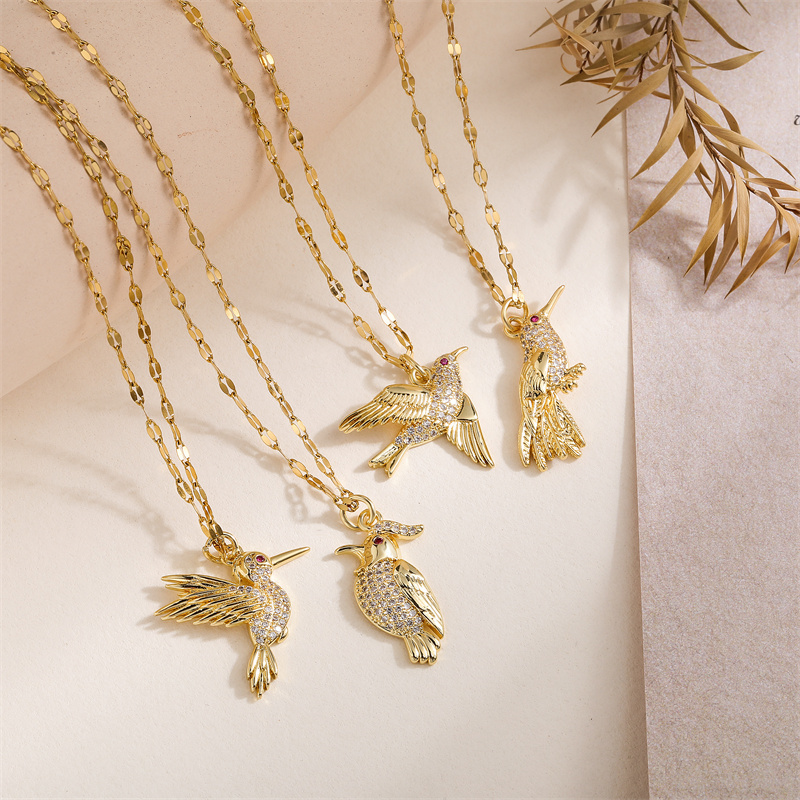 Ig Style Simple Style Woodpecker Bird Stainless Steel Copper Gold Plated Zircon Pendant Necklace In Bulk display picture 2