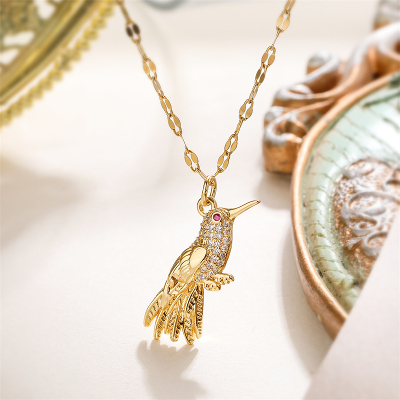 Ig Style Simple Style Woodpecker Bird Stainless Steel Copper Gold Plated Zircon Pendant Necklace In Bulk display picture 6