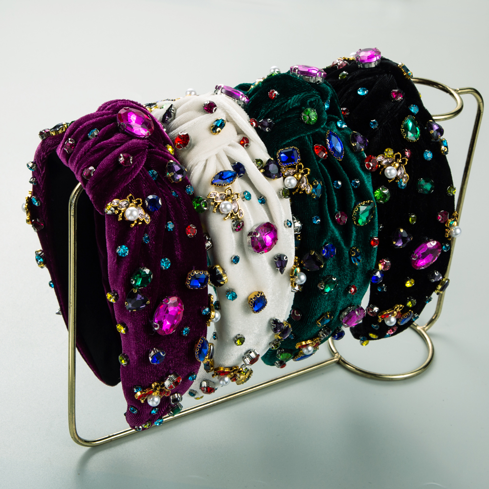 Retro Knoten Schmetterling Tuch Inlay Strasssteine Perle Haarband display picture 2