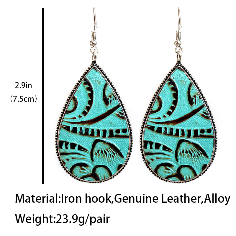 1 Pair Vintage Style Color Block Water Droplets Pu Leather Alloy Iron Drop Earrings display picture 1