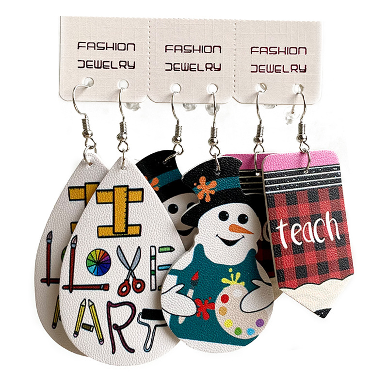 1 Set Cute Letter Snowman Leather Drop Earrings display picture 2