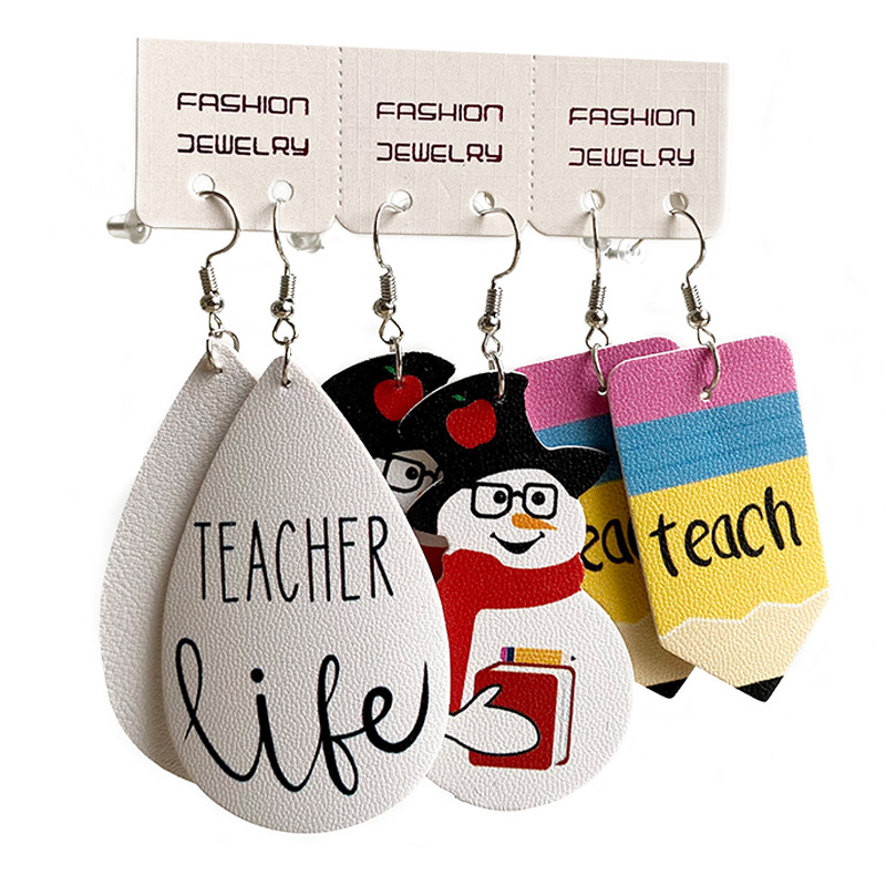 1 Set Cute Letter Snowman Leather Drop Earrings display picture 3