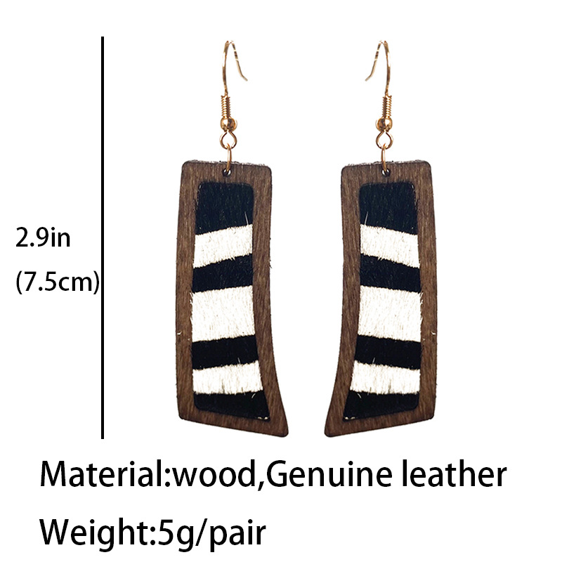 1 Pair Cowboy Style Zebra Wood Leather Drop Earrings display picture 1