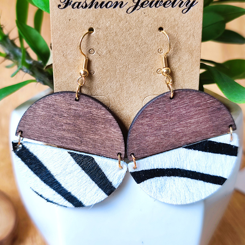 1 Pair Cowboy Style Zebra Wood Leather Drop Earrings display picture 2