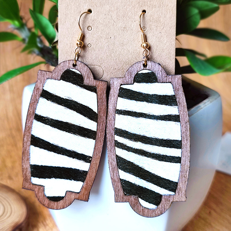 1 Pair Cowboy Style Zebra Wood Leather Drop Earrings display picture 5