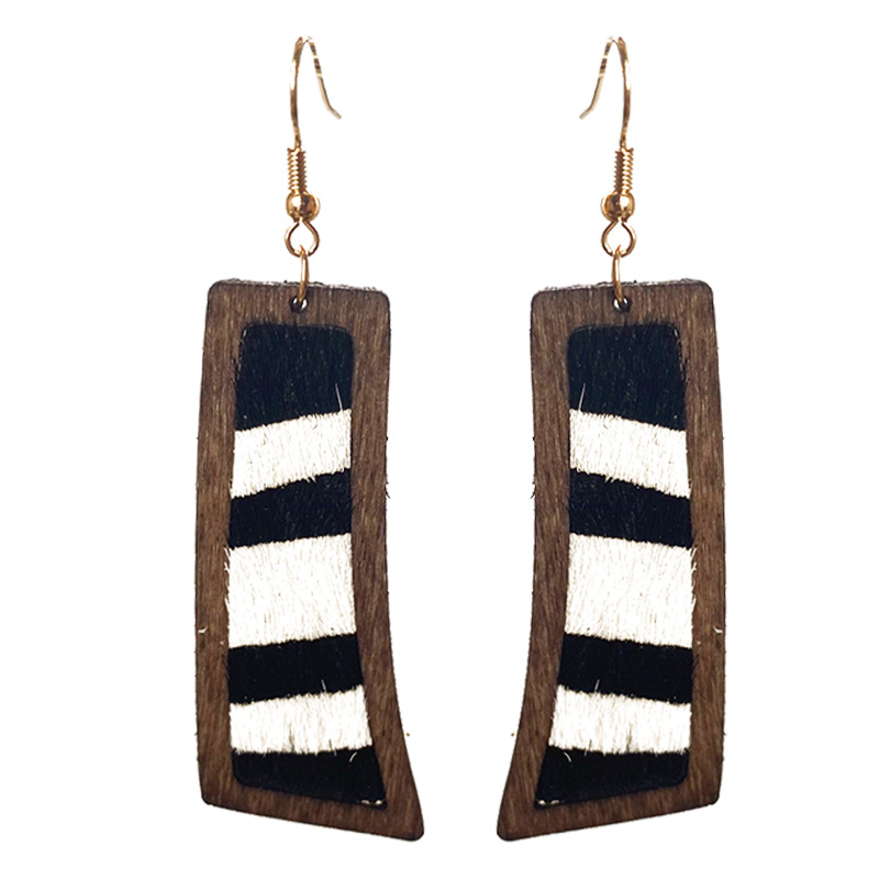 1 Pair Cowboy Style Zebra Wood Leather Drop Earrings display picture 7
