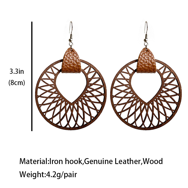 1 Pair Retro Lines Wood Drop Earrings display picture 1