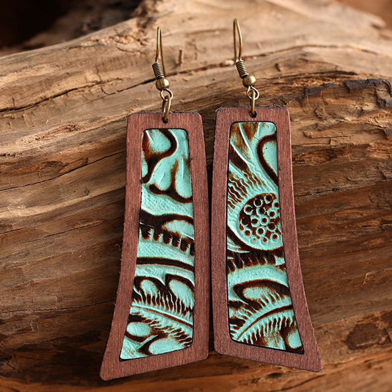 1 Pair Retro Fish Wood Leather Copper Drop Earrings display picture 6