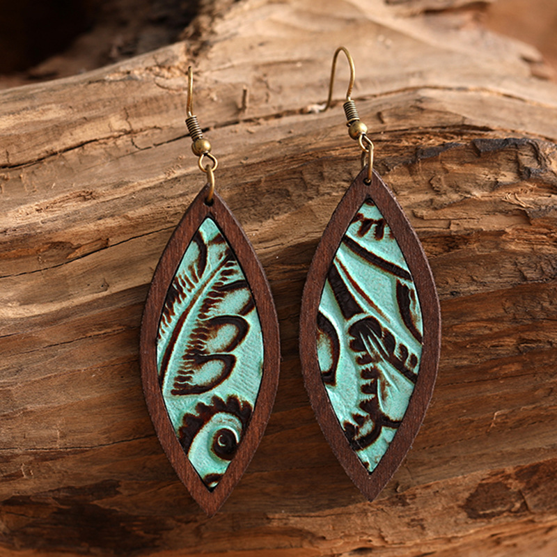 1 Pair Retro Fish Wood Leather Copper Drop Earrings display picture 7