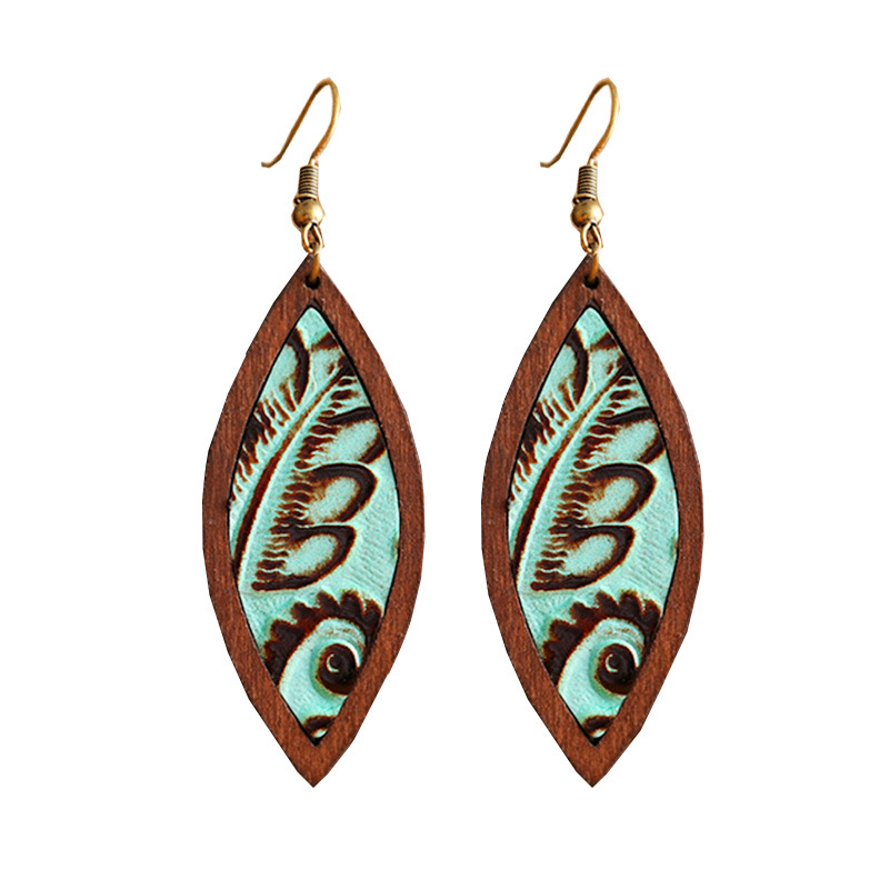 1 Pair Retro Fish Wood Leather Copper Drop Earrings display picture 10