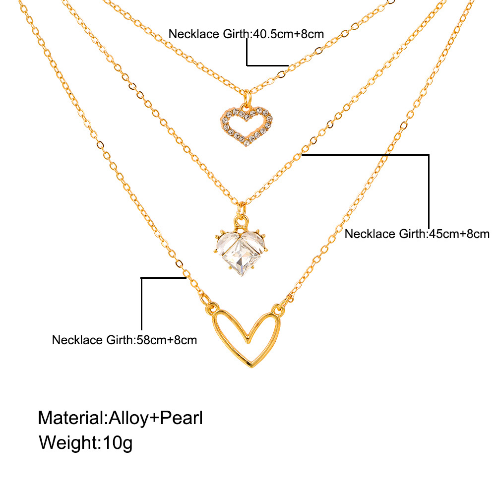 Ig Style Star Moon Heart Shape Alloy Hollow Out Inlay Rhinestones Women's Three Layer Necklace display picture 1
