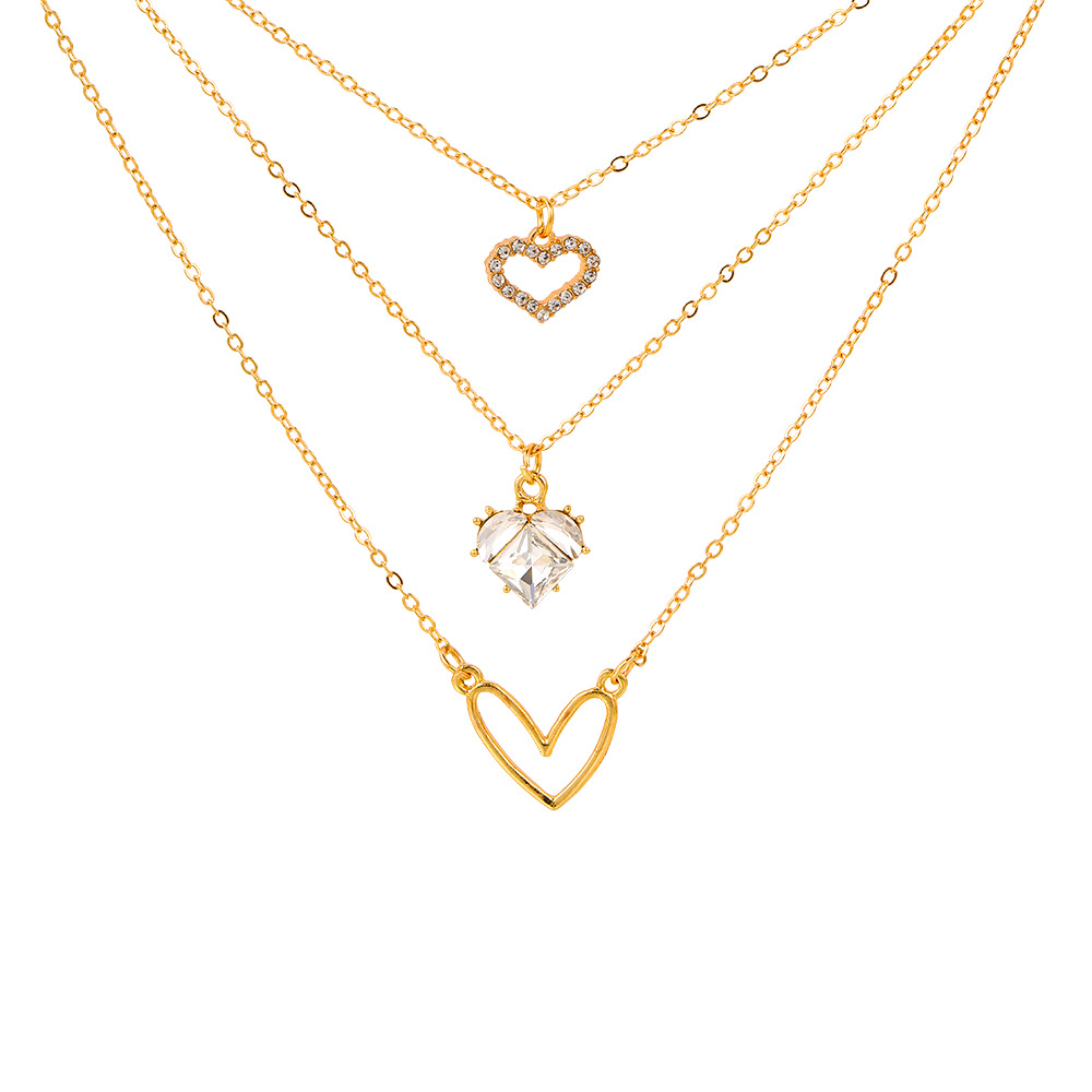Ig Style Star Moon Heart Shape Alloy Hollow Out Inlay Rhinestones Women's Three Layer Necklace display picture 2