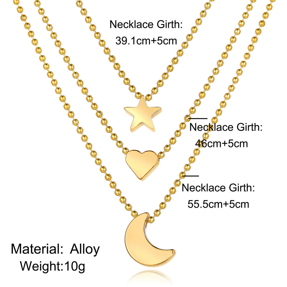 Ig Style Star Moon Heart Shape Alloy Hollow Out Inlay Rhinestones Women's Three Layer Necklace display picture 5