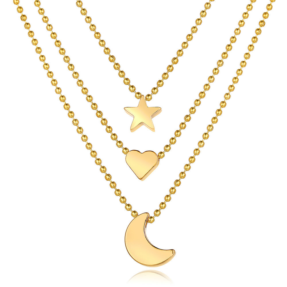 Ig Style Star Moon Heart Shape Alloy Hollow Out Inlay Rhinestones Women's Three Layer Necklace display picture 6