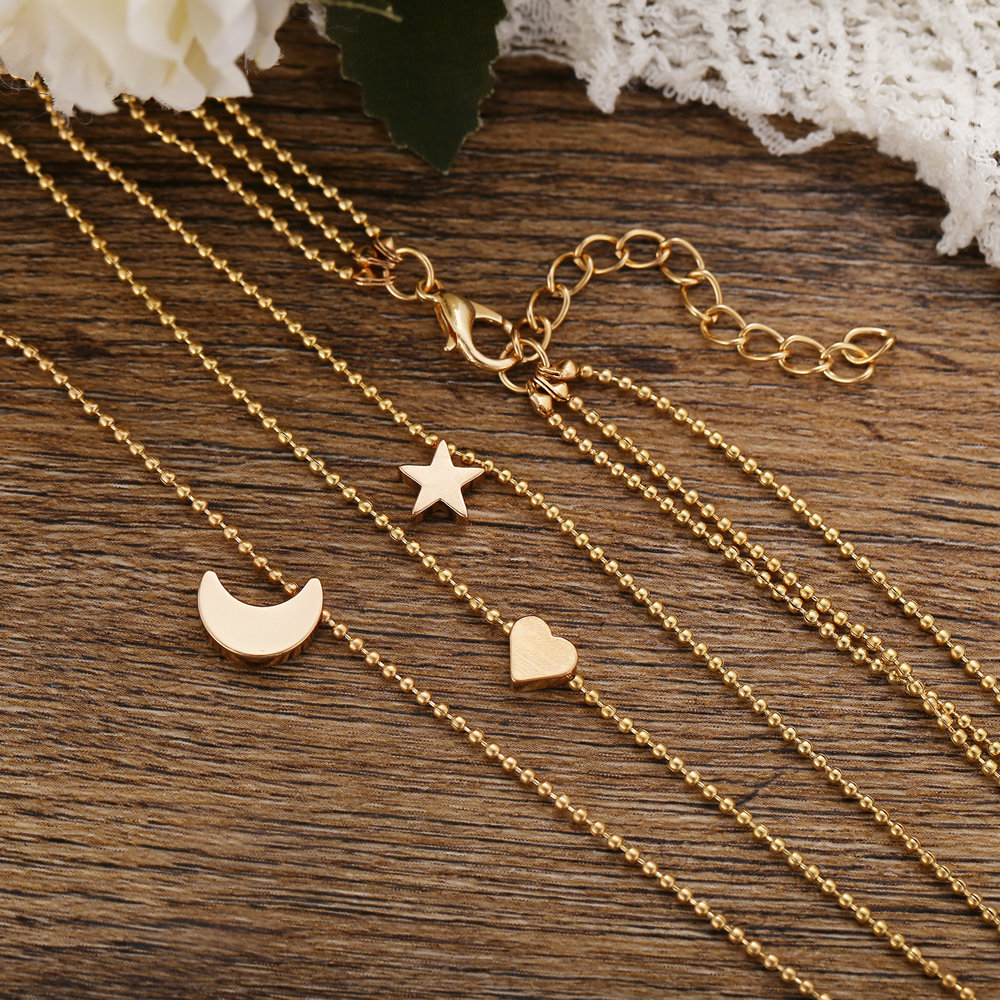 Ig Style Star Moon Heart Shape Alloy Hollow Out Inlay Rhinestones Women's Three Layer Necklace display picture 9