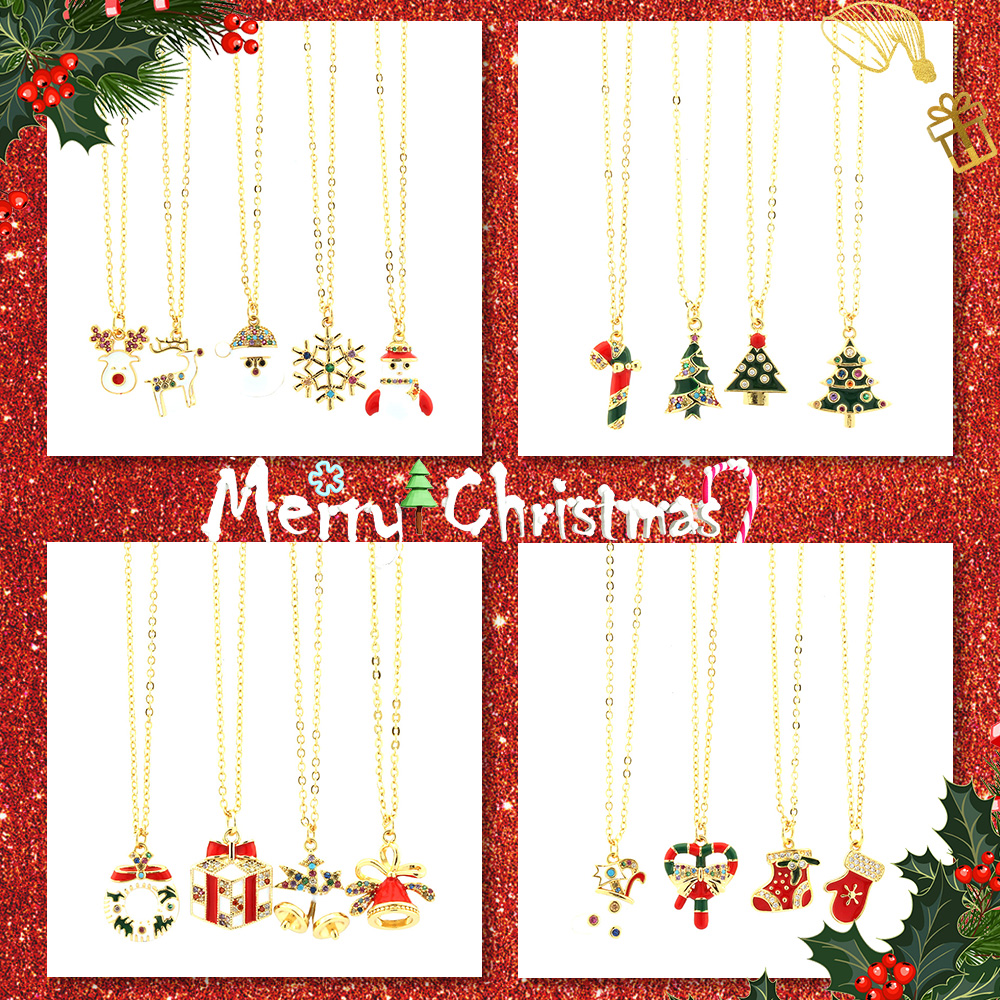 Ig Style Cartoon Style Santa Claus Snowflake Elk Copper 18k Gold Plated Zircon Pendant Necklace In Bulk display picture 1